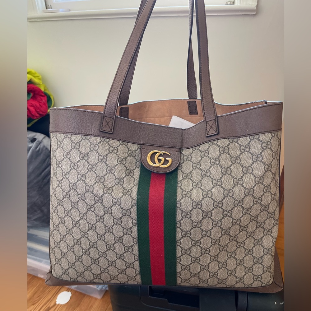 GUCCI Ophidia Soft Open Tote GG Coated Canvas East West - Picture 3 of 3